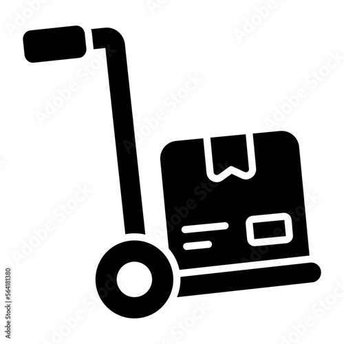 Vector icon of pushcart, vector design of luggage cart wit parcel