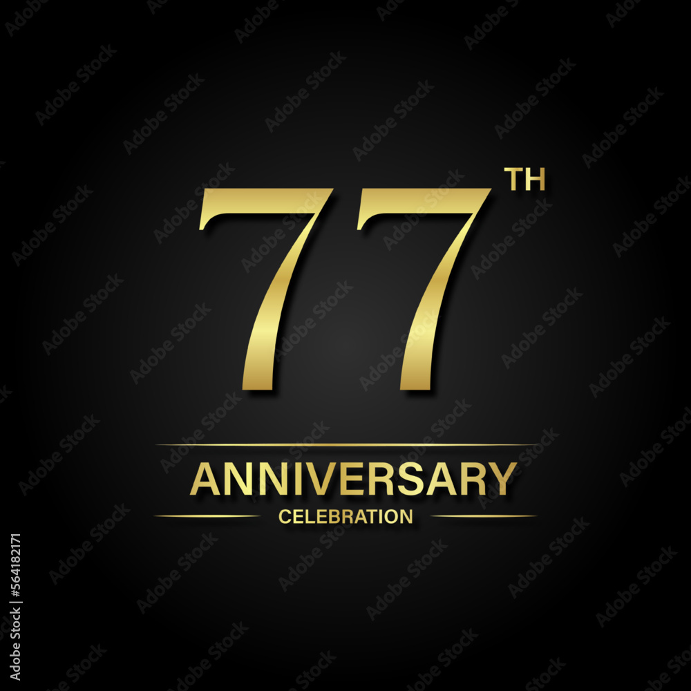 77th anniversary celebration with gold color and black background. Vector design for celebrations, invitation cards and greeting cards.