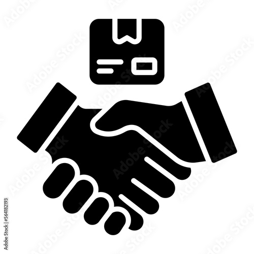 Shaking hands with carton box showing delivery agreement vector