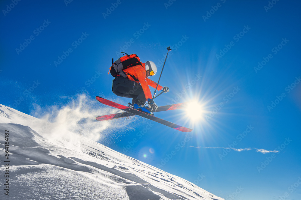 Free-rider skier during a jump