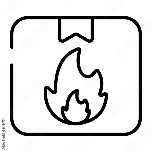 Fire flame sign with package symbolizing icon of flammable delivery