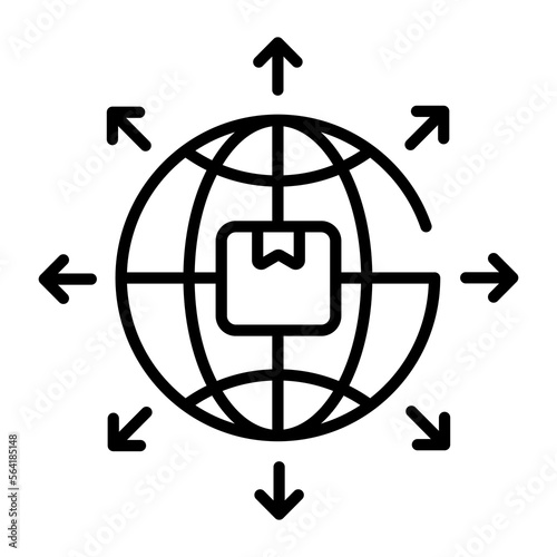 Package, parcel inside the globe vector icon of global delivery