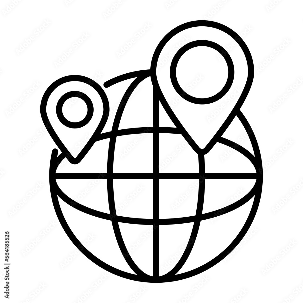 World globe with map pointer symbolizing global location vector