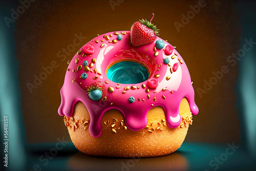 Murais de parede delicious sweet desserts in form of donut with pink strawberry filling