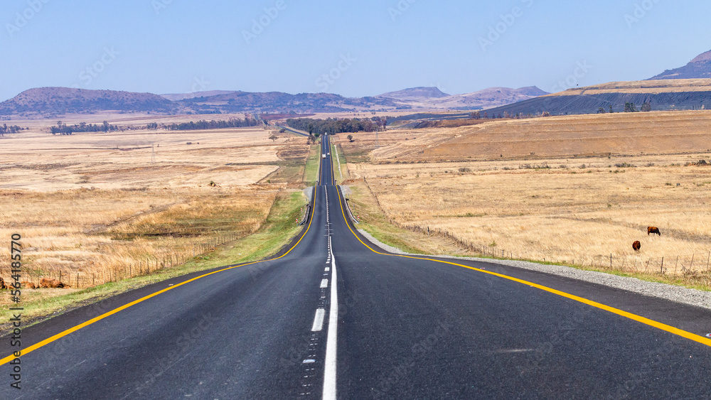 Road Highway Middle Center Long Straight Valley Countryside Landscape. Road Highway Middle Center Long Straight Valley Countryside Landscape.