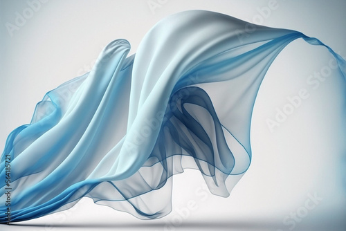 Smooth flying elegant blue transparent silk fabric cloth on white background photo