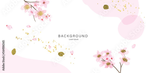 minimal background in sherry blossom and  golden metallic texture gallery wall art vector 