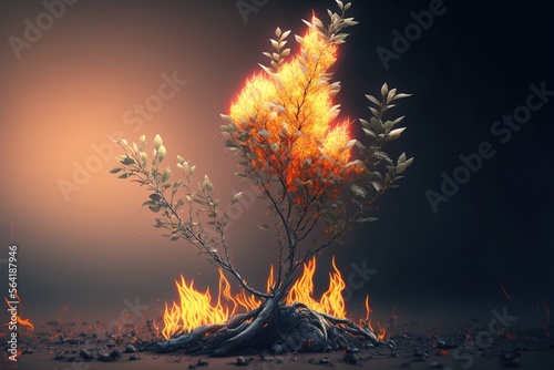 Burning thornbush in the desert. Generative AI. photo