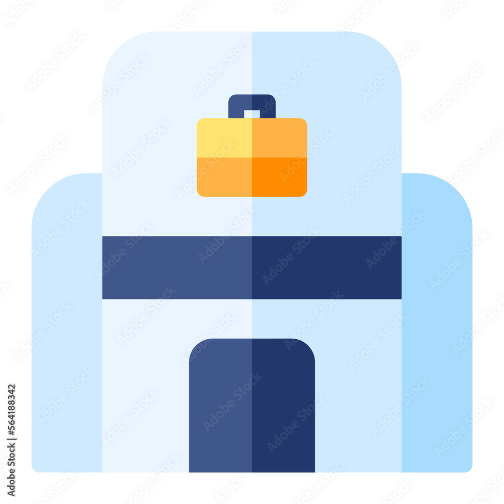 Isolated office in flat icon on white background. Workplace, company, corporate, building Isolated office in flat icon on white background. Workplace, company, corporate, building