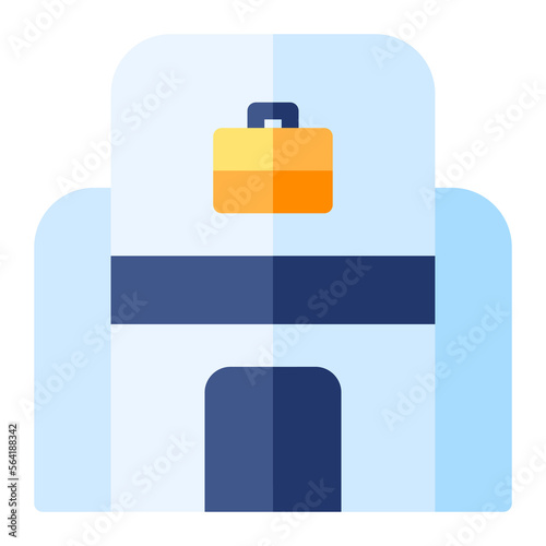 Isolated office in flat icon on white background. Workplace, company, corporate, building