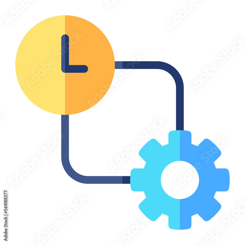 Isolated clock with gear in flat icon on white background. Productivity, performance, development, cogwheel, efficiency