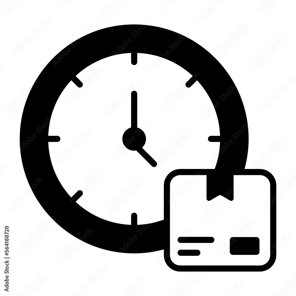 Clock with parcel denoting icon of delivery time, vector of logistics delivery Clock with parcel denoting icon of delivery time, vector of logistics delivery