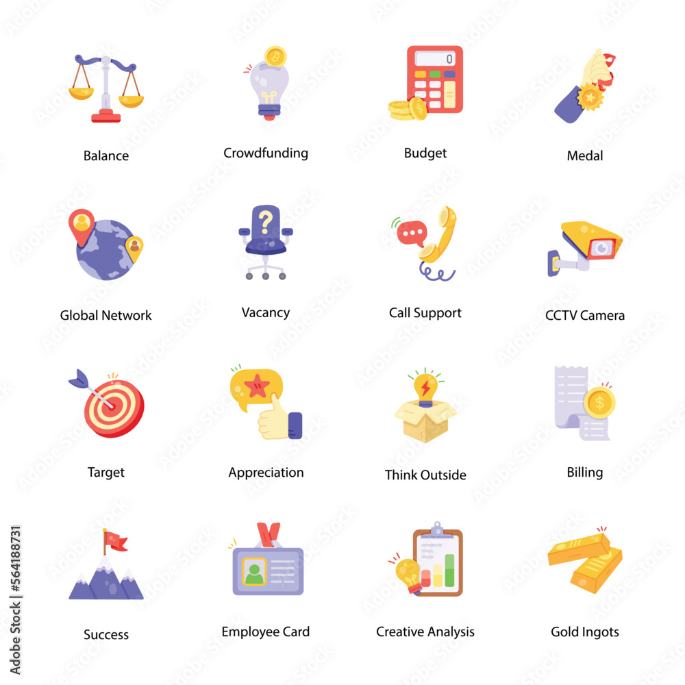 Set of Admin Services Flat Icons 

