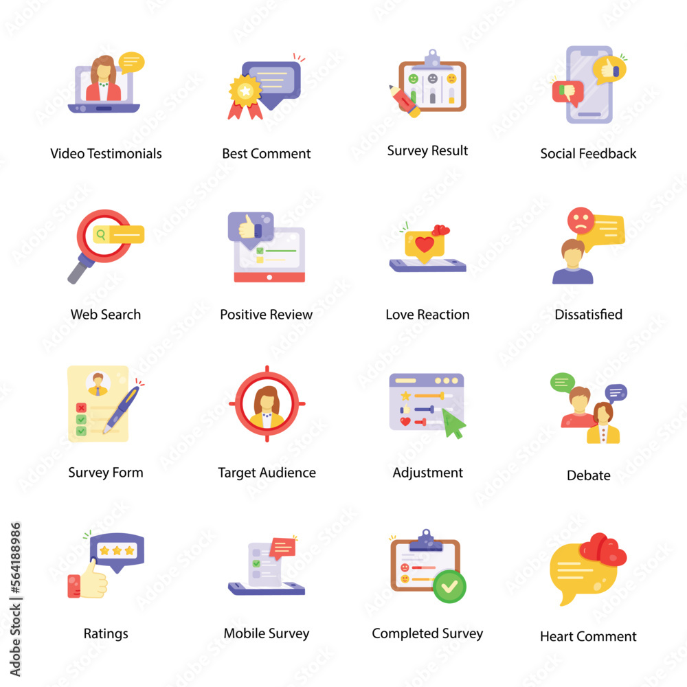 Collection of Customer Survey Flat Icons 

