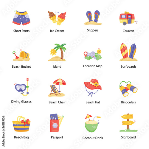 Pack of Beach Flat Icons
