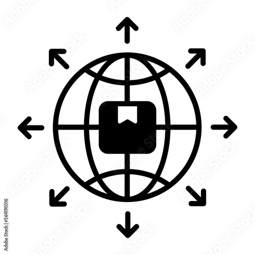 Package, parcel inside the globe vector icon of global delivery