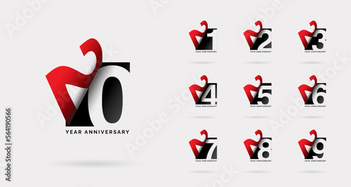 20th anniversary set 21 22 23 24 25 26 27 28 29 vector template. Design for birthday celebration, greeting card and invitation card. photo