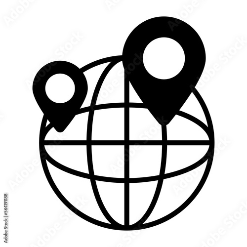 World globe with map pointer symbolizing global location vector