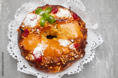 Bolo do Rei or King's Cake, Made for Christmas, typical Portuguese Christmas cake