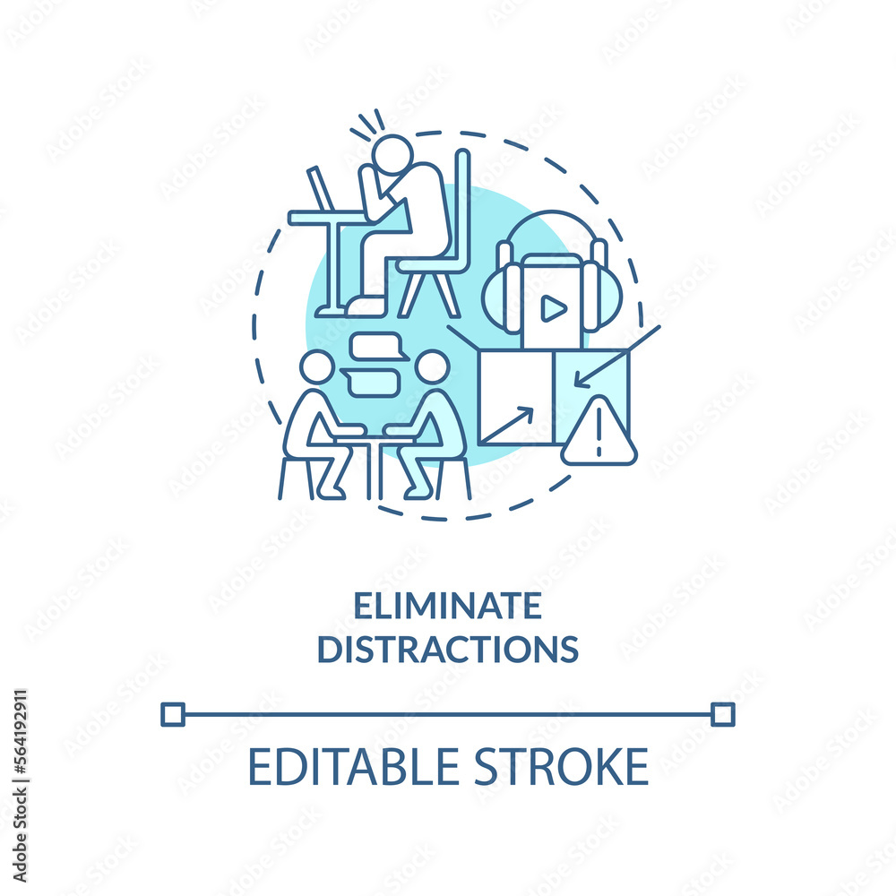 Eliminate distractions turquoise concept icon. Opportunities for communication abstract idea thin line illustration. Isolated outline drawing. Editable stroke. Arial, Myriad Pro-Bold fonts used