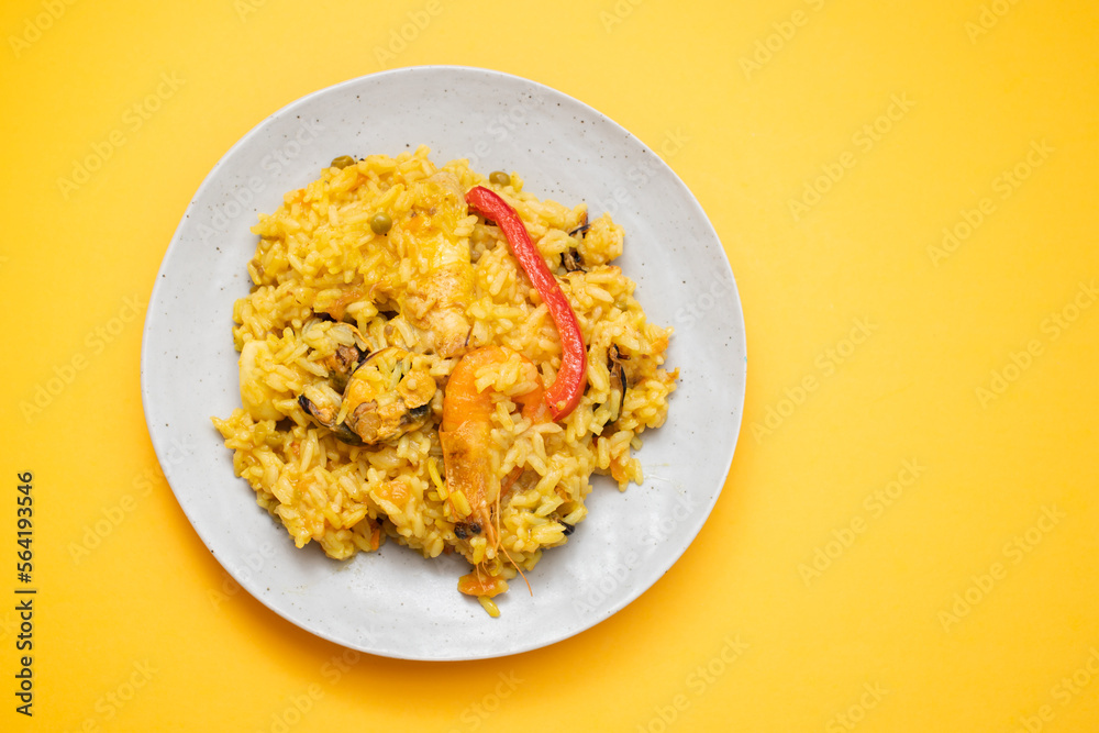 Classic dish of Spain, paella in plate