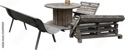 Obraz na płótnie Isolated PNG cutout of a chilling place made of recycled wooden benches around a