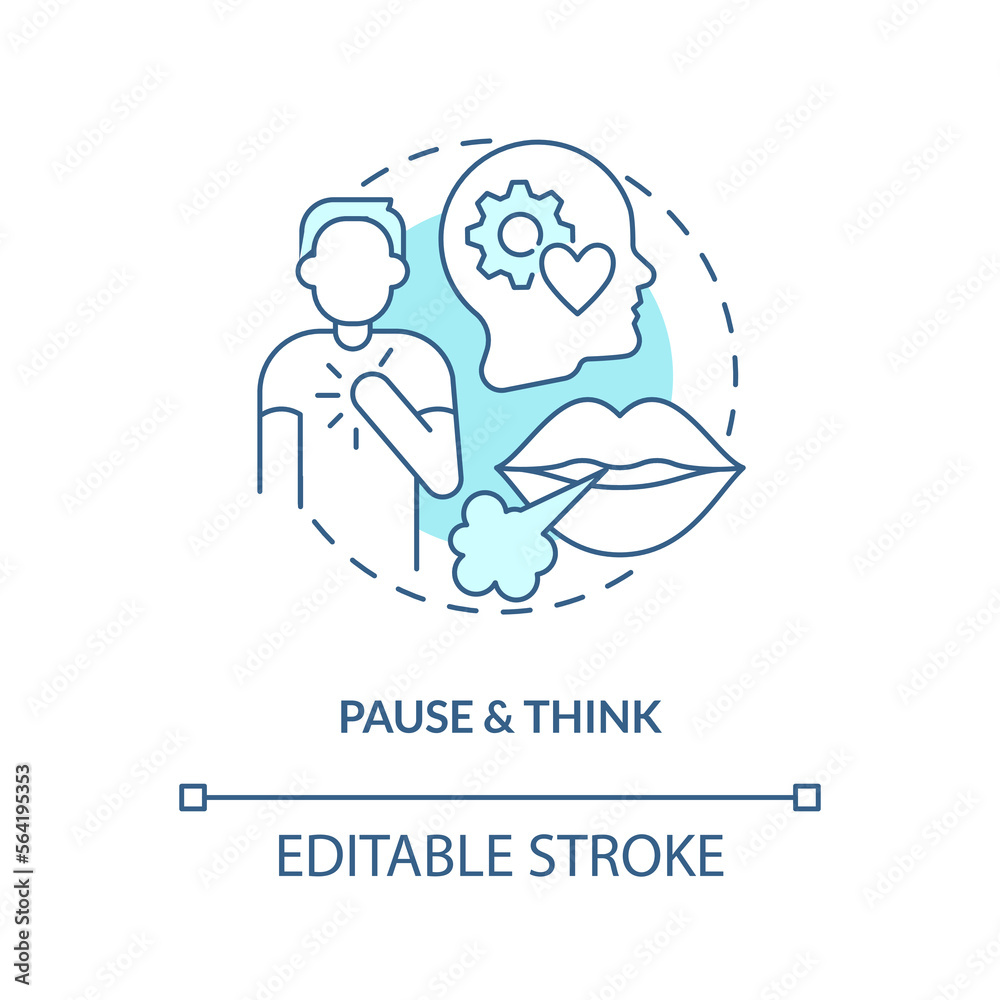 Pause and think turquoise concept icon. Take break. Resolve conflicts with teen abstract idea thin line illustration. Isolated outline drawing. Editable stroke. Arial, Myriad Pro-Bold fonts used