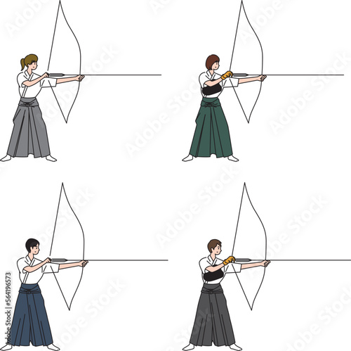 弓道する男女（Men and women doing Kyudo）