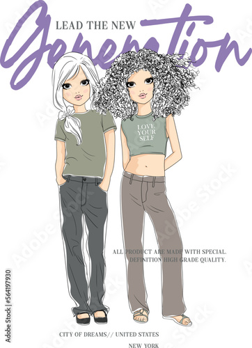 girl, cute girl, best friends, Slogan graphic for t-shirt 