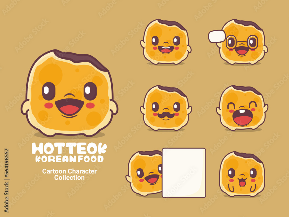 Fototapeta premium Hotteok cartoon character korean food vector illustration