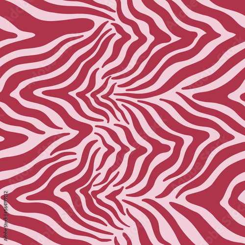 Seamless pattern with abstract stripes like zebra skin. Animal print in a trendy color combination Viva Magenta.