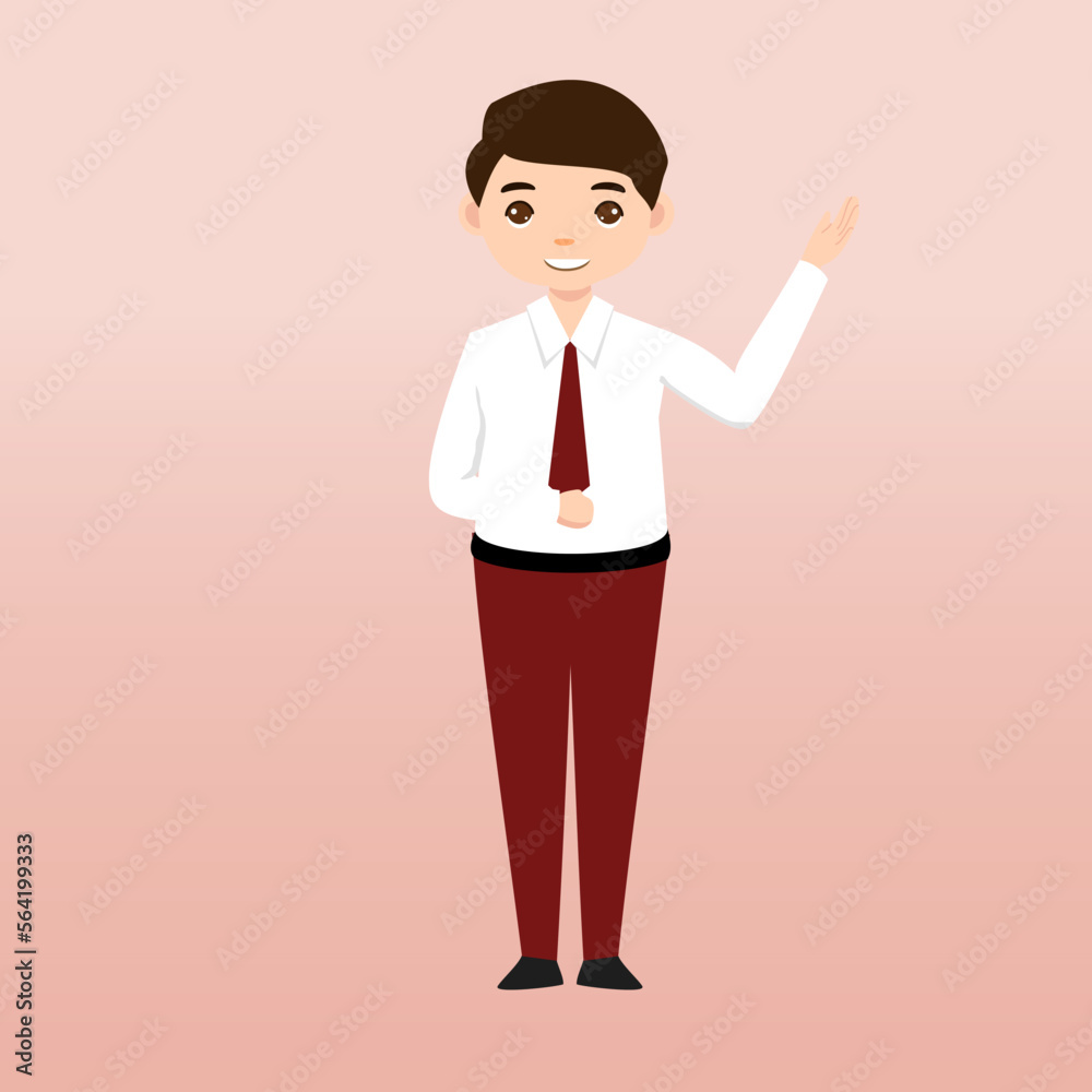 Elementary School Boy Student Wearing Red and White Uniform. Cartoon Vector Illustration. Portrait of an elementary school student. School students children with backpacks, books, macbook. Elementary School Boy Student Wearing Red and White Uniform. Cartoon Vector Illustration. Portrait of an elementary school student. School students children with backpacks, books, macbook.
