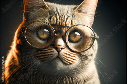 Funny cat in stylish sunglasses. Image created with Generative AI technology. © idealeksis