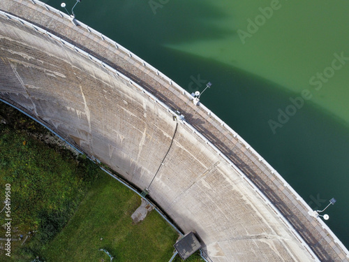 the round shape of a dam seen from above