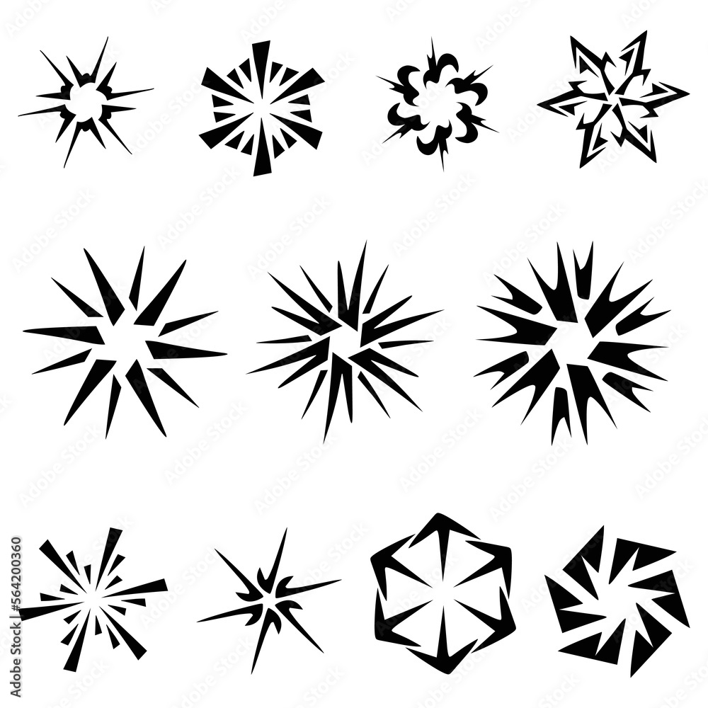 set of radial explosion flat icon collection vector illustration