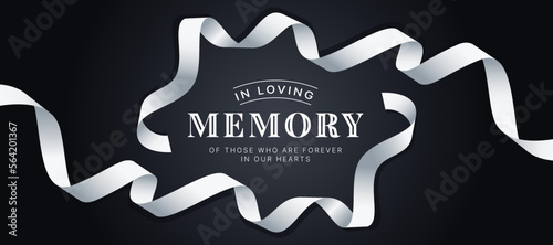 In loving memory of those who are forever in our hearts text in white ribbon waving roll around circle frame on dark background vector design