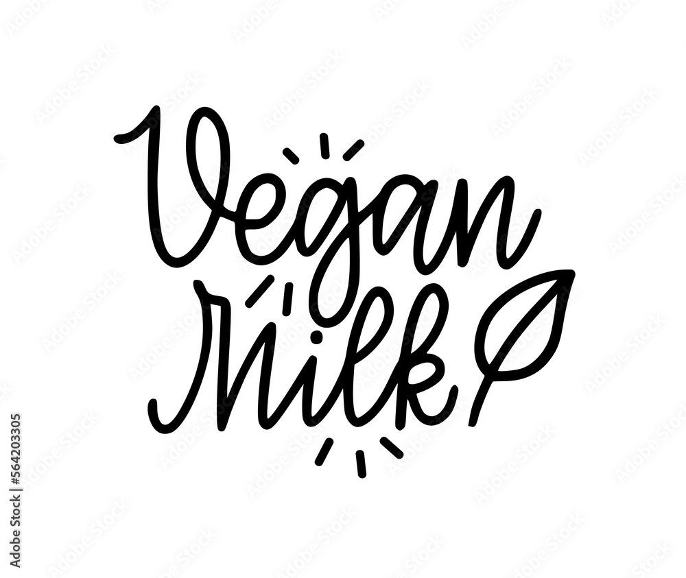 Vegan Milk. Hand-drawn words on transparent background