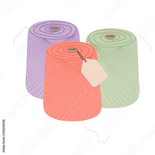 Skeins of wool threads. Yarn for knitting. Materials for sewing machine. Female hobby. Vector illustration
