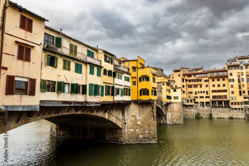 Ponte Vecchio in Florence, Tuscany, Italy, on cloudy day in spring.