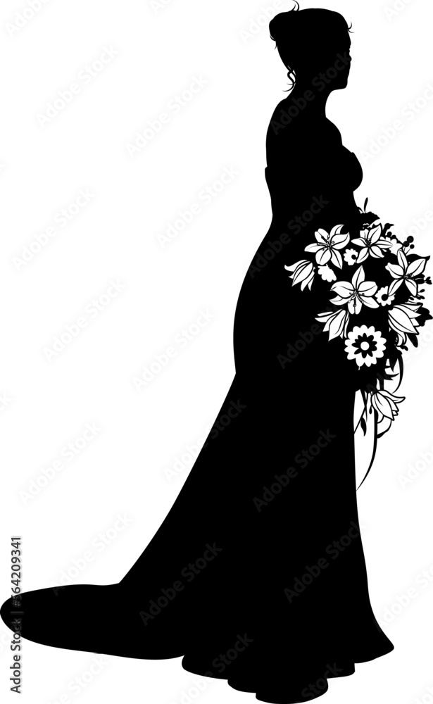 A woman bride in a bridal wedding dress in a silhouette A woman bride in a bridal wedding dress in a silhouette
