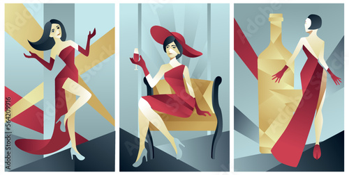 art deco illustrations of fashion ladies	