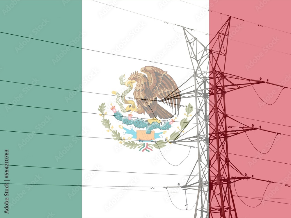 High voltage post or High voltage tower with Mexico Flag. Energy