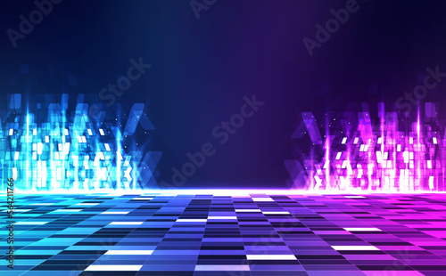 Metaverse abstract background concept. Perspective laser grid. Future technology. Digital science fiction matrix background.