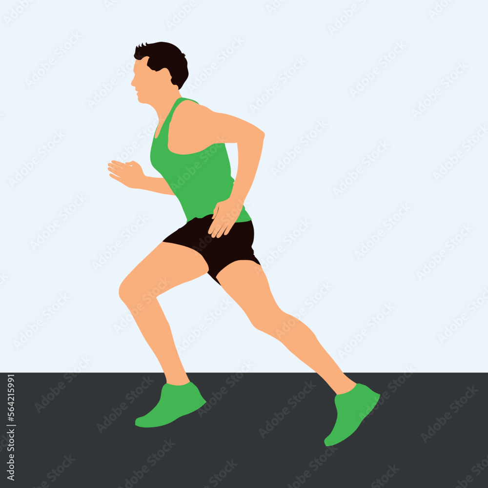 Man running jogging flat vector illustration