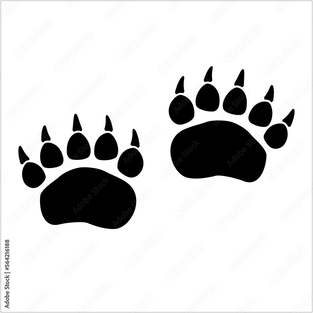 Bear paw print. A pair of bear paws. Black and white isolated in transparent background for sticker design template, pattern and more. Bear paw print. A pair of bear paws. Black and white isolated in transparent background for sticker design template, pattern and more.