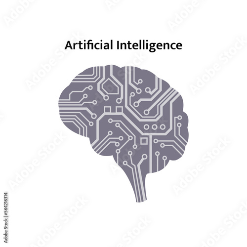 Artificial intelligence illustration, brain filled with circuit board.