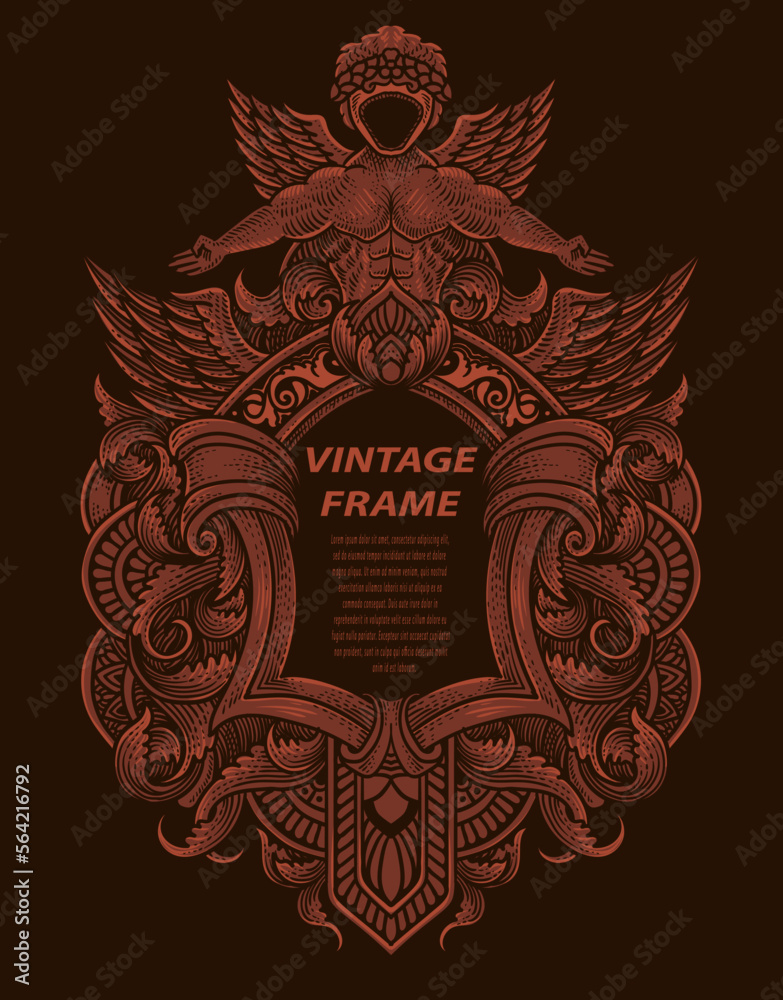 Isolated frames in baroque antique style. engraving ornament frames.