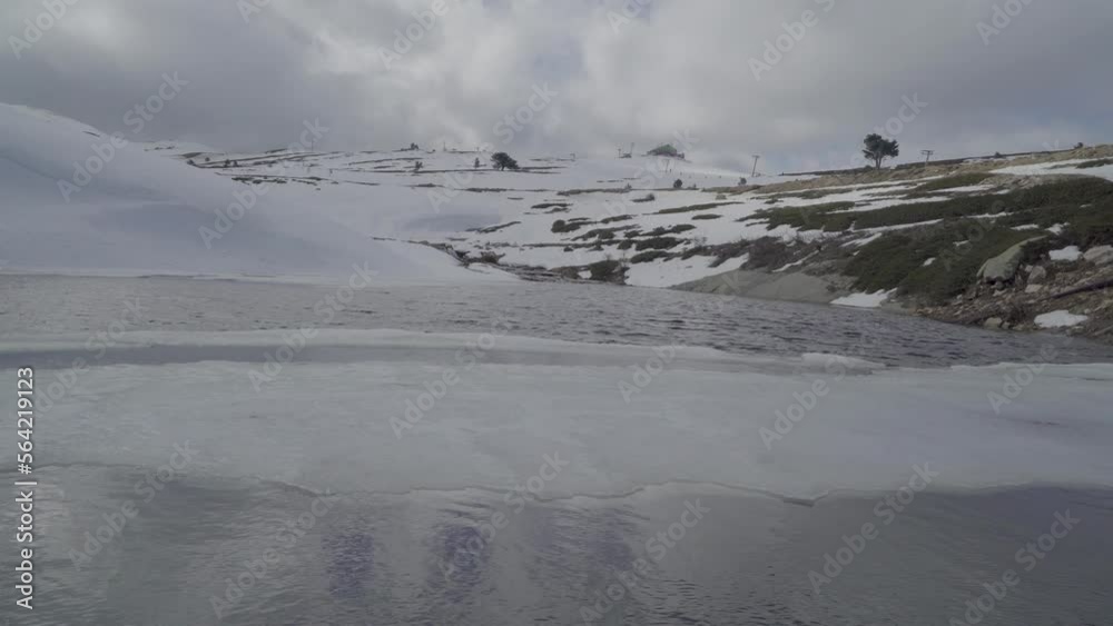 Half Frozen Lake in Snowy Mountain 4K