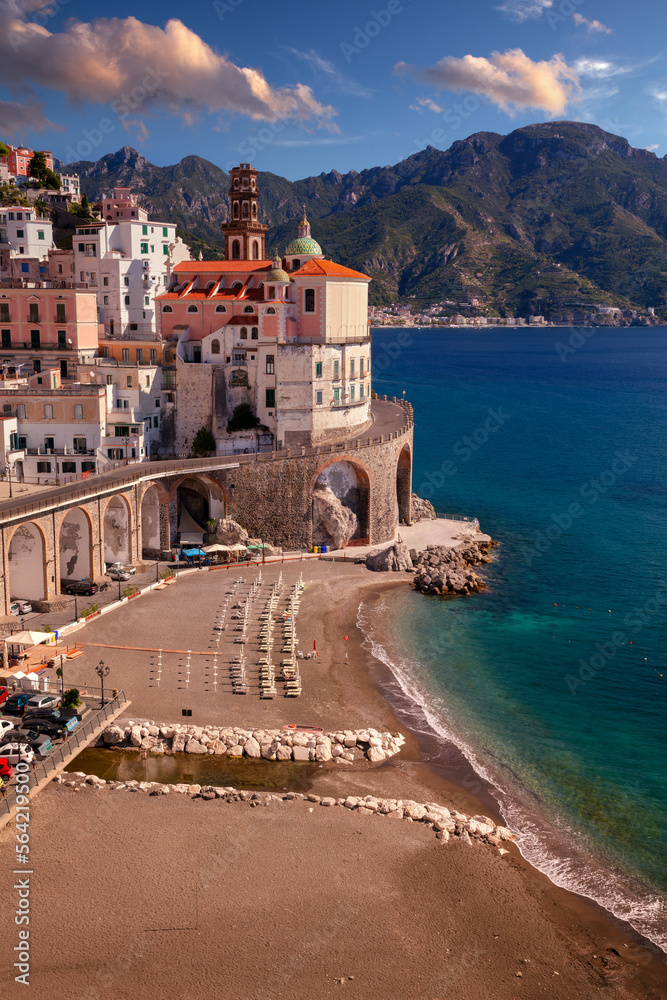 Atrani, Amalfi Coast, Italy. Cityscape image of iconic city Atrani located on Amalfi Coast, Italy at sunny summer day.