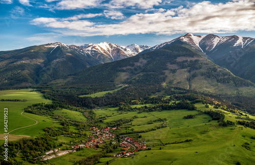 Beautiful view of Western Tatras mountains in Slovakia. Village Konska under and peak Baranec at background.